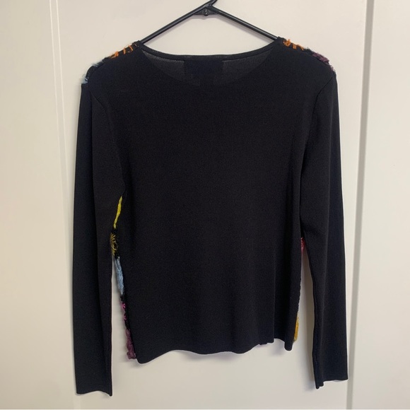 VTG Joseph A Appliqué Design Black Floral Cardigan Top Viscose Mohair Blend M - Picture 6 of 11